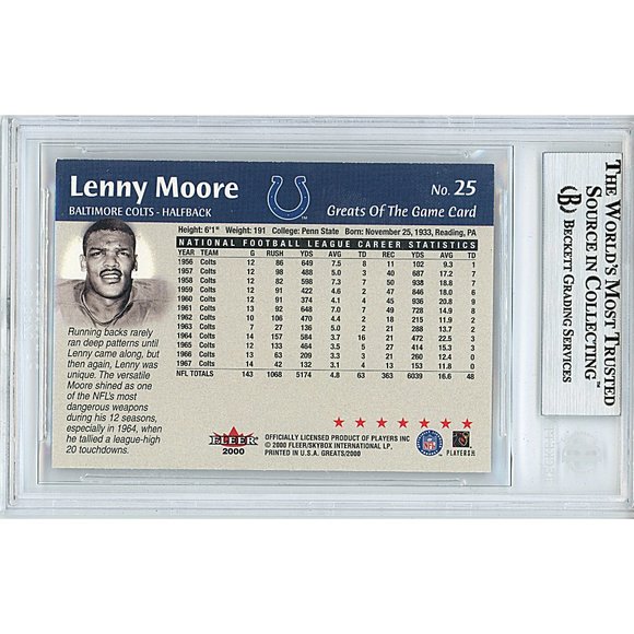 Lenny Moore Colts Signed 2000 Greats of the Game Football Card Beckett Autograph - Picture 2 of 5